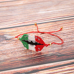 Pulsera de cuentas trenzadas con semillas de vidrio, pulsera de la amistad de labios para mujer, colorido, 11 pulgada (28 cm), colgante: 65x37 mm