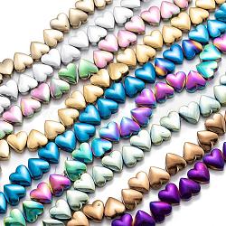 Chapelets de perles en hématite synthétique sans magnétiques, placage galvanique (rétention de la couleur pendant 1 an), cœur, couleur mixte, 8x8x3mm, Trou: 1mm, Environ 77 pcs/chapelet, 16.14 pouce (41 cm)