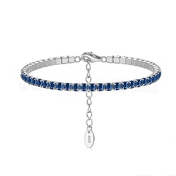 Bracelet chaîne à 925 maillons en argent sterling plaqué platine véritable plaqué rhodium, bracelets de tennis en zircone cubique, avec tampon s925, bleu foncé, 6-5/8 pouce (16.8 cm)