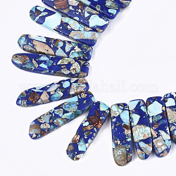 Lapis lazuli naturel assemblé & perles de turquoises synthétiques, perles percées, rectangle gradué, 18~45x10~12x4~6mm, Trou: 1.2mm, Environ 38~39 pcs/chapelet, 15.9 pouce ~ 16.1 pouces