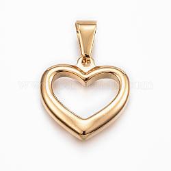 304 Stainless Steel Open Heart Pendants, Hollow, Golden, 21x21x4mm, Hole: 9x5mm