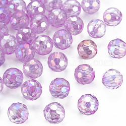 Perles en acrylique transparente, couleur ab , ronde, facette, moyen orchidée, 8mm, Trou: 1.6mm, environ 1810 pcs/500 g