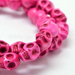 Tinti turchese sintetico fili di perle, teschio, rosa intenso, 8x6x7mm, Foro: 1 mm, circa 48~49pcs/filo, 15.3~15.5 pollice