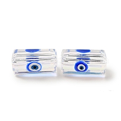 Transparente Glasperlen, mit Emaille, Rechteck mit Muster des bösen Blicks, Blau, 12.5x8x7 mm, Bohrung: 1.5 mm