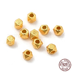 925 Sterling Silver Beads, Faceted, Cube, Matte Gold Color, 2x2x2mm, Hole: 0.8mm