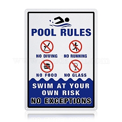 Panneaux d'avertissement en aluminium protégés contre les UV et étanches, règles de la piscine - nagez à vos risques et périls, bleu, 350x250x1mm, Trou: 4mm