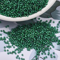 Perles miyuki delica, cylindre, Perles de rocaille japonais, 11/0, (db1788) émeraude doublé blanc ab, 1.3x1.6mm, Trou: 0.8mm, environ 2000 pcs/10 g