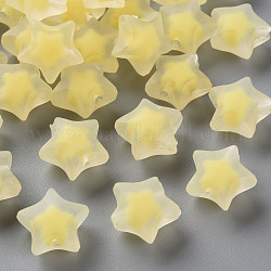 Transparent Acrylic Beads, Frosted, Bead in Bead, Star, Yellow, 14x15x8.5mm, Hole: 2mm, about 518pcs/500g