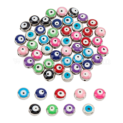 NBEADS 54 Pcs 8mm Evil Eye Beads, 9 Colors Flat Round Opaque Resin Silver Plated Evil Eye Spacer Beads Evil Eye Charms Spacer Beads for DIY Jewelry Making