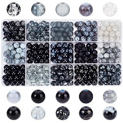 arricraft 375 Pcs 15 Styles 8mm Black Glass Round Beads, Mixed Color Gemstone Beads Loose Ball Spacer Beads Spray Glass Beads Baking Painted Glass Bead Drawbench Glass Beads