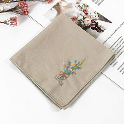 DIY Handkerchief Embroidery Kit, Including Embroidery Needles & Thread, Cotton Fabric, Flower Pattern, 70x36mm