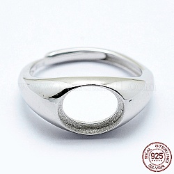 Componenti per anello da dito in argento sterling placcato rodio, regolabile, ovale, platino, misura 925 (8mm), 18 mm di larghezza, vassoio: 2mm