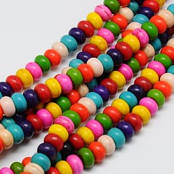 Kunsttürkisfarbenen Perlen Stränge, gefärbt, Rondell, Mischfarbe, 6x4 mm, Bohrung: 1 mm, ca. 88~90 Stk. / Strang, 15 Zoll