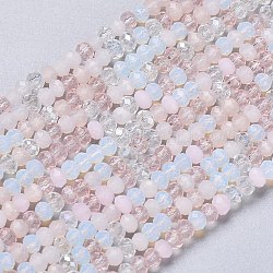 Chapelets de perles en verre, facette, rondelle, rose, 2~3.2x1.8~2.6mm, Trou: 0.8mm, Environ 185~186 pcs/chapelet, 15.55~15.75 pouce (39.5~40 cm)