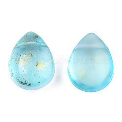 Perles de verre peintes par pulvérisation transparent, perles percées, avec de la poudre de paillettes, mat, larme, bleu ciel, 12x9x5.5mm, Trou: 0.8mm