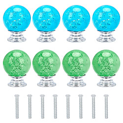 AHANDMAKER 8Pcs 2 Colors Glass Drawer Knobs, with Zinc Alloy Finding and Iron Screw, for Home, Cabinet, Cupboard and Dresser, Mixed Color, 1-1/8 inch(30mm), Screw: 4x2.5cmm, 4pcs/colors