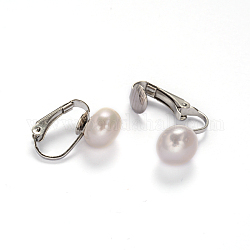 Boucles d'oreilles clips à vis en 304 acier inoxydable avec perles d'eau douce, couleur inoxydable, 19x4x17mm