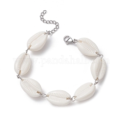 Bracelets de cheville en perles acryliques pour femmes, avec 304 acier inoxydable fermoir, blanc, 7-5/8 pouce (19.5 cm)
