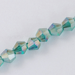Filo di perline in vetro, ab colore placcato, sfaccettato, bicono, verde mare chiaro, 2x3mm, Foro: 0.5 mm, circa 200pcs/filo, 16.5 pollice
