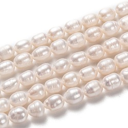 Natural Cultured Freshwater Pearl Beads Strands, Rice, Bisque, 9~10x7~8mm, Hole: 0.8mm, about 40pcs/strand, 14.17 inch(36cm)