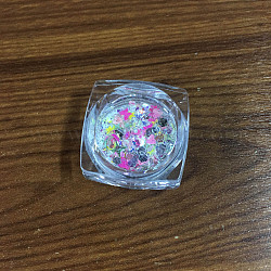 Shiny Nail Art Decoration Accessories, with Glitter Powder and Sequins, DIY Sparkly Paillette Tips Nail, Hot Pink, 1~5x1~5mm, about 0.8g/box