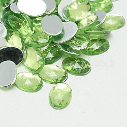 Imitation Taiwan Acrylic Rhinestone Cabochons, Faceted, Flat Back Oval, Light Green, 25x18x6mm, about 200pcs/bag
