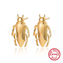 Pendientes de botón de plata de ley 925, escarabajo, dorado, 30x20mm
