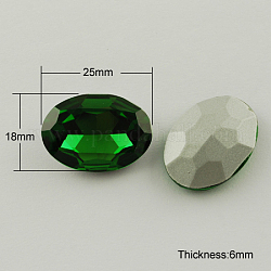 Diamante de imitación de cristal en punta, espalda plateada, facetados, oval, verde, 18x25x6mm