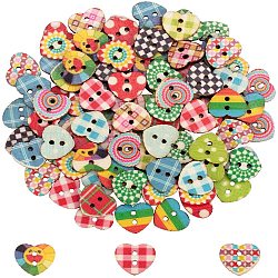 PH PandaHall 100pcs Wooden Buttons 2 Holes Printed Heart Buttons for Sewing Fasteners Scrapbooking Crafts Crochet Manual Button Painting Handmade Ornament DIY Projects