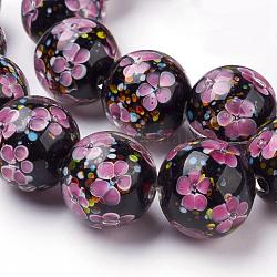 Chapelets de perles de Murano de fleurs intérieures faites main, ronde, perle rose, 19~20mm, Trou: 2.5mm, 18 pcs / chapelet, 12.99 pouce
