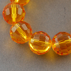 Hilos de cuentas de vidrio transparente, facetas (96 facetas), redondo, naranja oscuro, 6mm, agujero: 1 mm, aproximamente 72 pcs / cadena, 15 pulgada