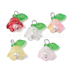 Perles de verre de couleurs mélangées et breloques en acrylique, fleur de lys, platine, 14x13x10mm, Trou: 2mm