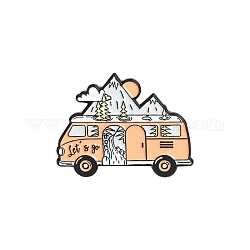 Frühlingsthema lustige Outdoor-Camping-Emaille-Pins, Brosche aus Natur-Berglandschaft-Legierung, Licht Korallen, 29x23 mm