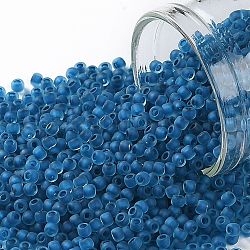 TOHO Round Seed Beads, Japanese Seed Beads, (932FM) Dark Blue Lined Aqua Matte, 11/0, 2.2mm, Hole: 0.8mm, about 3000pcs/10g