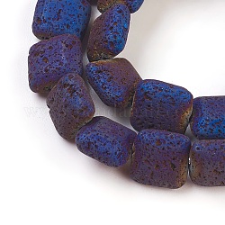 Electroplated Natural Lava Rock Bead Strands, Square, Blue Plated, 12x12x6mm, Hole: 1mm, about 30~32pcs/strand, 14.6 inch~15 inch(37~38cm)
