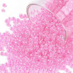 12/0 Perlas de semillas de vidrio, lustre interior transparente colores, agujero redondo, redondo, color de rosa caliente, 12/0, 2~2.5x1.5~2mm, agujero: 0.8 mm, aproximamente 6666 unidades / 100 g