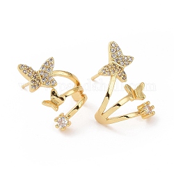Boucles d'oreilles papillon en zircone cubique transparente, bijoux en laiton pour femmes, or, 20x15mm, pin: 0.8 mm