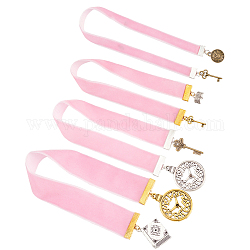 1 комплект бархатных закладок, сплав часы/ключ/книга кулон закладка, розовые, 294~328 мм, 4 шт / комплект