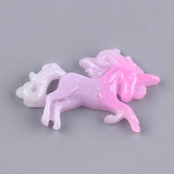 Cabochons in resina, con polvere di scintillio, unicorno, colorato, 22x36x5mm
