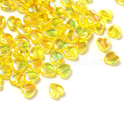 100 pz perline acriliche trasparenti ecologiche, tinto, ab colore, cuore, giallo, 8x8x3mm, Foro: 1.5 mm