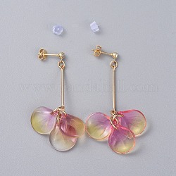 Glass Cluster Beads Dangle Ear Studs, with Iron Bar, Plastic Ear Nuts, Brass Stud Findings, Cardboard Box, Hot Pink, 52mm, Pin: 0.8mm