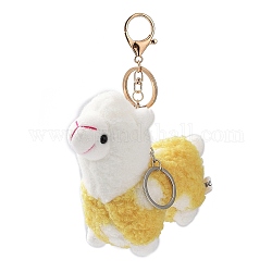 Joli porte-clés en coton alpaga, avec l'anneau de la clé de fer, pour la décoration de sac, pendentif cadeau porte-clés, jaune, 15 cm
