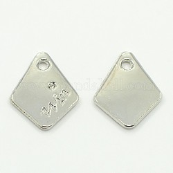 Alloy Charms Pendants, Rhombus Carved Word Win, Nickel Free, Platinum, 15x12x2mm, Hole: 1.5mm