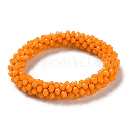 Bracelet extensible tressé en perles de verre au crochet, bracelet style bohème népel, orange, diamètre intérieur: 1-7/8 pouce (4.9 cm)