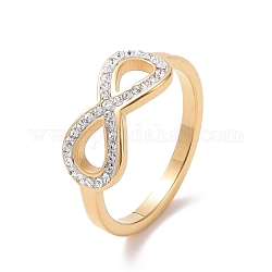 Crystal Rhinestone Infinity Finger Ring, Ion Plating(IP) 304 Stainless Steel Jewelry for Women, Golden, US Size 6~9(16.5~18.9mm)