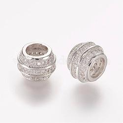 Perles de zircone cubique micro pave en Laiton, ronde, Gros perches rainurées, platine, 11x8mm, Trou: 6mm