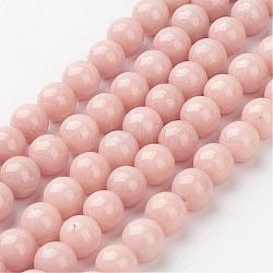 Chapelets de perles rondes en jade de Mashan naturelle, teinte, saumon clair, 8mm, Trou: 1mm, Environ 51 pcs/chapelet, 15.7 pouce