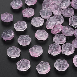 Perles de verre peintes à la cuisson transparentes bicolores, empreinte de patte, perle rose, 13.5x15x8.5mm, Trou: 1.2mm
