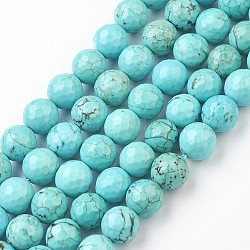 Kunsttürkisfarbenen Perlen Stränge, facettiert, Runde, 8 mm, Bohrung: 1 mm, ca. 46 Stk. / Strang, 14.9 Zoll (38 cm)
