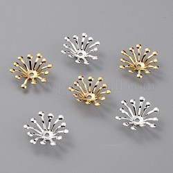 Brass Bead Caps, Multi-Petal Flower, Mixed Color, 14x12.5x3.5mm, Hole: 1.5mm